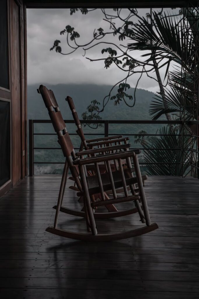 Wooden Swing Chairs on Porch